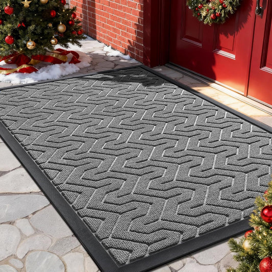 Yimobra Front Door Mat Outside Entrance 29.5x17, Waterproof Heavy Duty Outdoor Mats for Front Door, Non Slip Rubber Entry Mat for Garage Patio Indoor, Grey