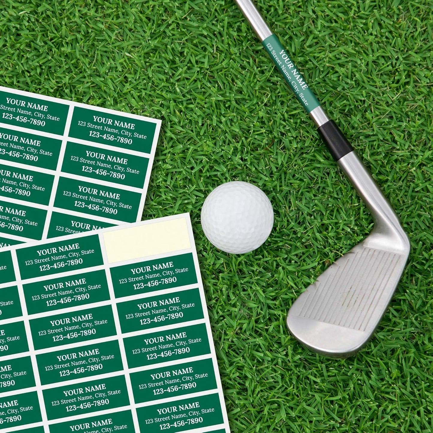 Custom Green Golf Club ID Labels, Personalized Golf Club Name Sticker,0.75x2 Inches, Set of 30, 4 Mil Vinyl Decal Stickers Weather Resistant, Made in USA by My Sign Center