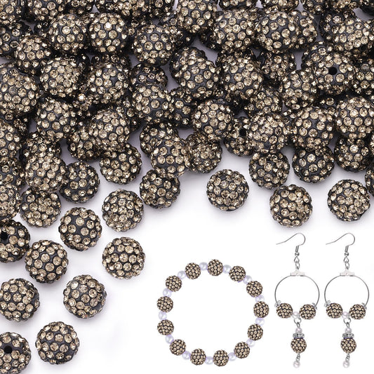 150pcs 10mm Rhinestone Beads for Jewelry Making, Gray Shiny Round Shamballa Disco Ball Beads Bulk, Sparkle Crystal Clay Christmas for Bracelet Baseball Necklace Earring Crafting and DIY