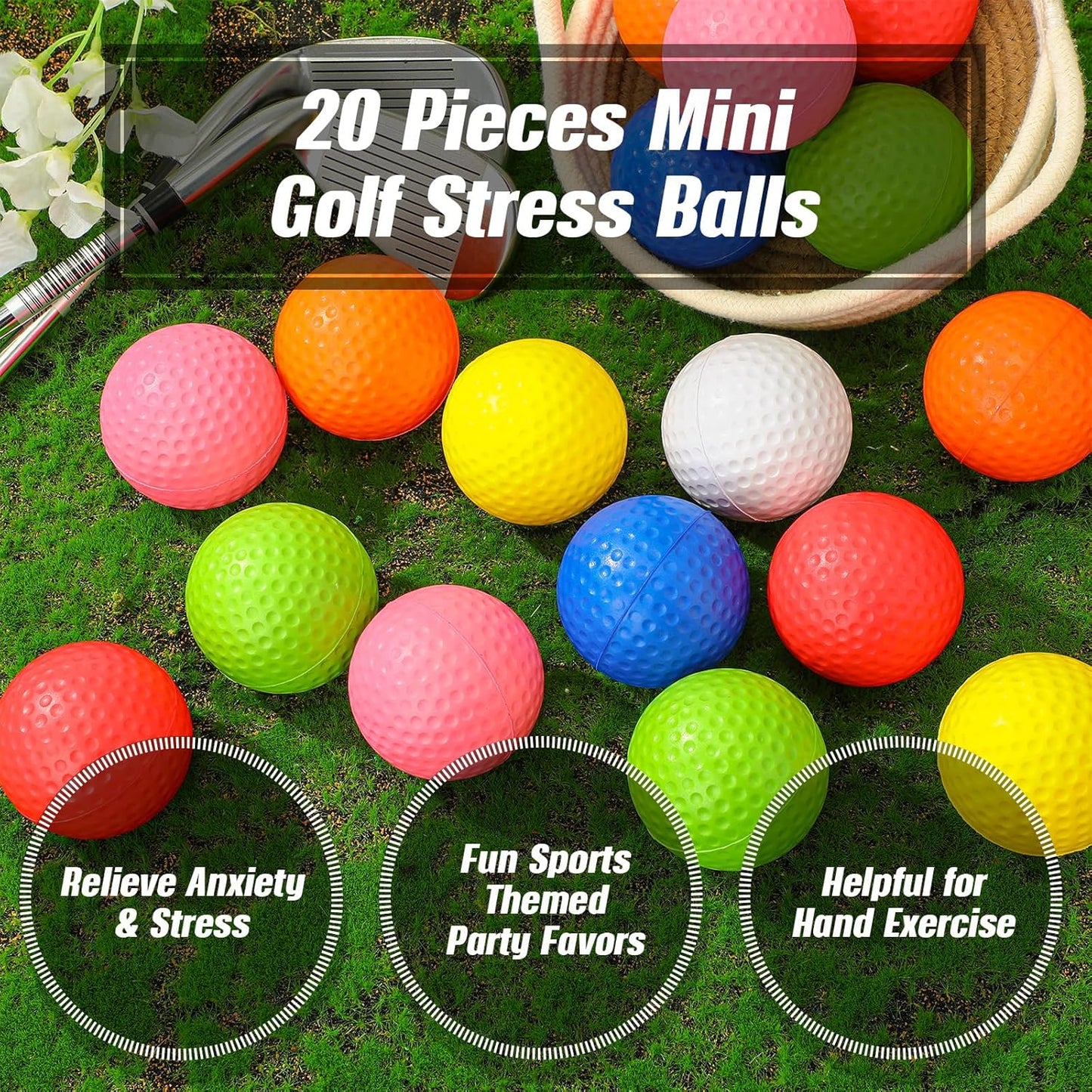 Libima 20 Pcs Mini Golf Stress Ball Bulk 2.5 Inch Foam Practice Balls Stress Relief Sports Ball with Storage Bag for Golf Birthday Party Favors Carnival Reward Gift
