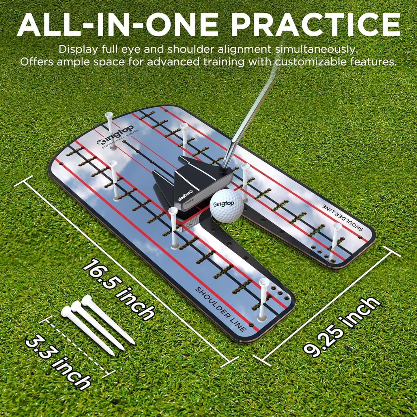 KINGTOP Golf Putting Mirror - Alignment Putting Training Aids for Consistency & Accuracy - Ideal for Indoor | Outdoor Practice, with Carry Bag and Golf Tees