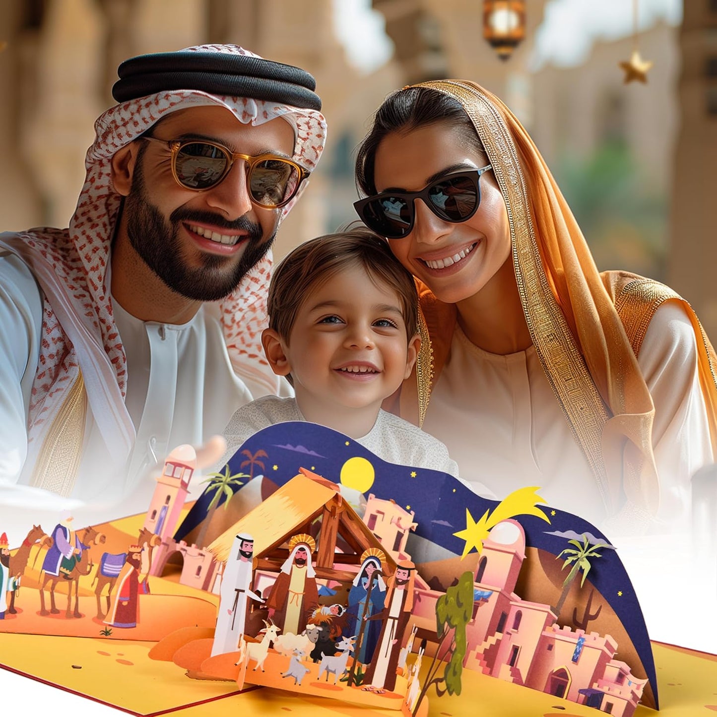 3D pop-up greeting card, hollowed out paper carving design,3D Desert Town Greeting Card - Sand Dune Town 3D Card Exotic Theme Paper Card suitable for sending greeting cards to him/her on special holidays - with envelope and blank label(Desert Town)