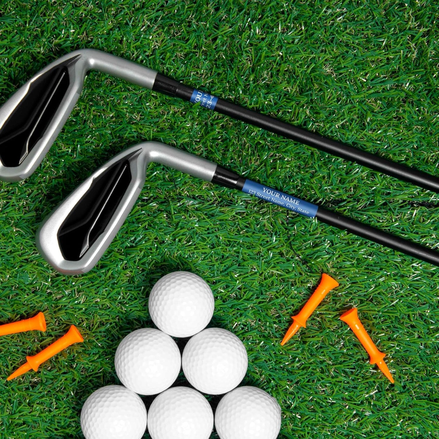 Custom Blue Golf Club Labels, Personalized Golf Club Name Sticker,0.75x2 Inches, Set of 30, 4 Mil Vinyl Decal Stickers Weather Resistant, Made in USA by My Sign Center