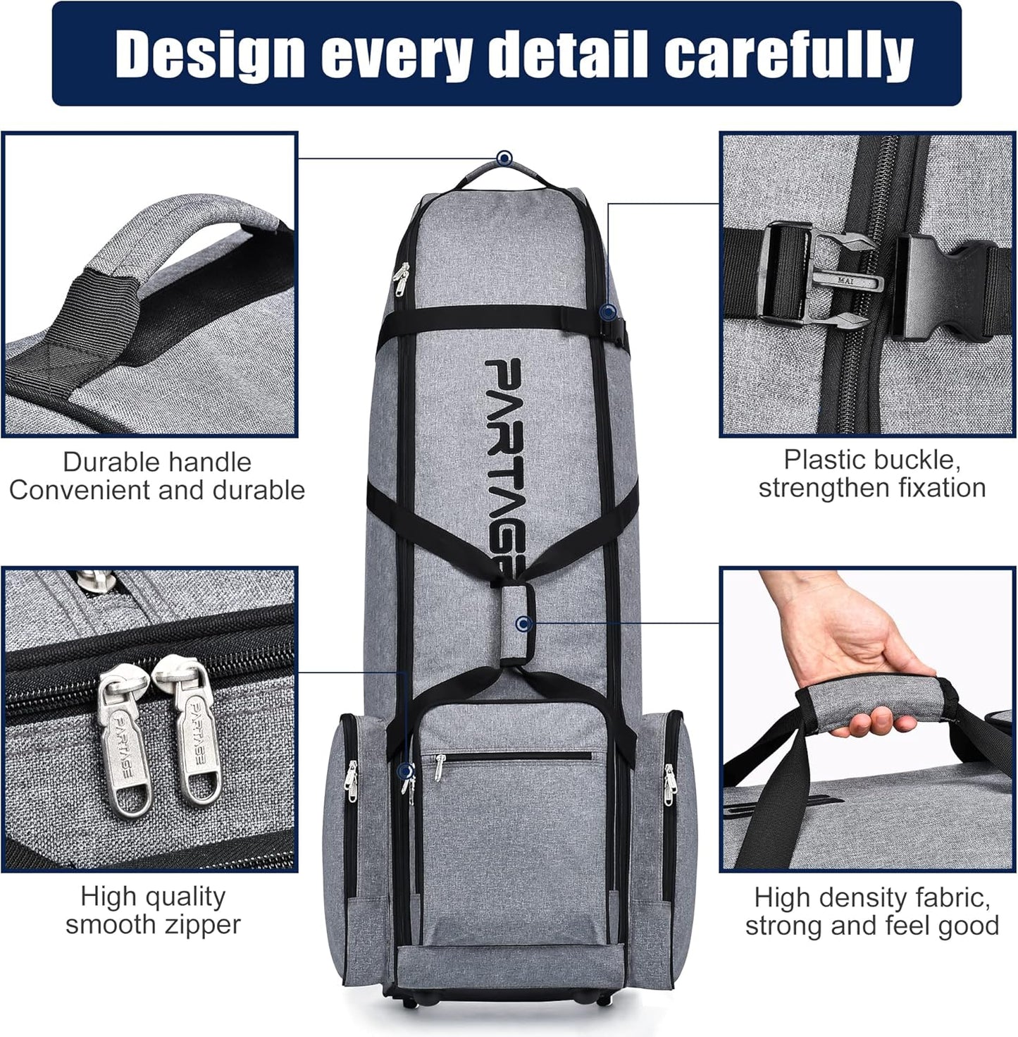 Partage Golf Travel Bag with Wheels,Golf Travel Case for Airlines -Black