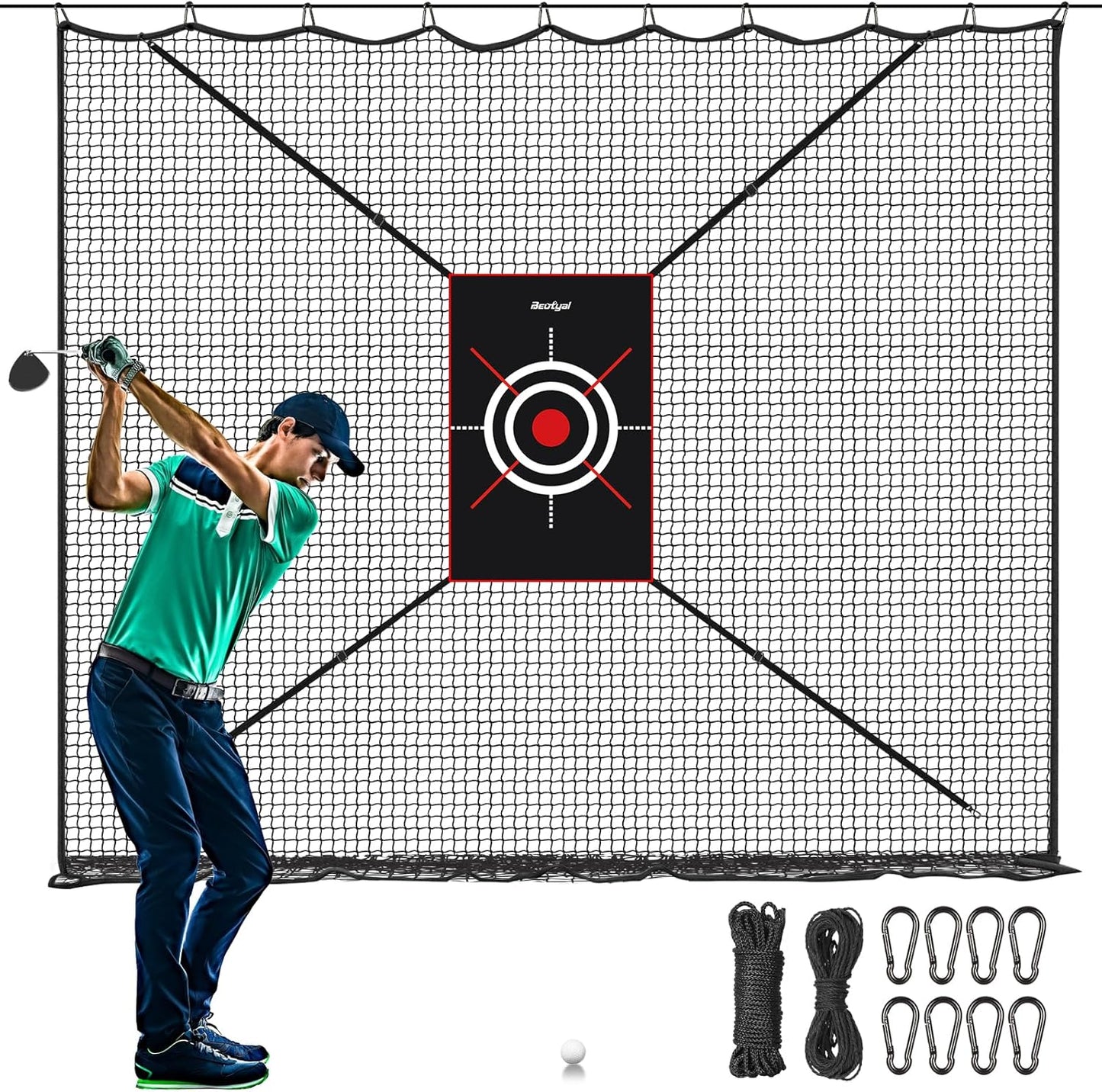 Golf Netting 7Ft,10Ft,15Ft,20Ft Golf Practice Net for Garage, Sport Practice Barrier Net, Heavy Duty Nylon Sport Netting Golf Hitting Net for Baseball, Hockey, Soccer, Tennis DIY Ball Net for Backyard