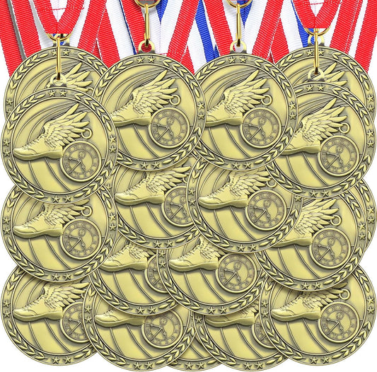 36 Pcs 2'' Gold Medals Bulk Volleyball Football Basketball Soccer Baseball Archery Dink Ball Cheer Track Bowling Awards Medals with Ribbons for Sports Participation Winner Gift