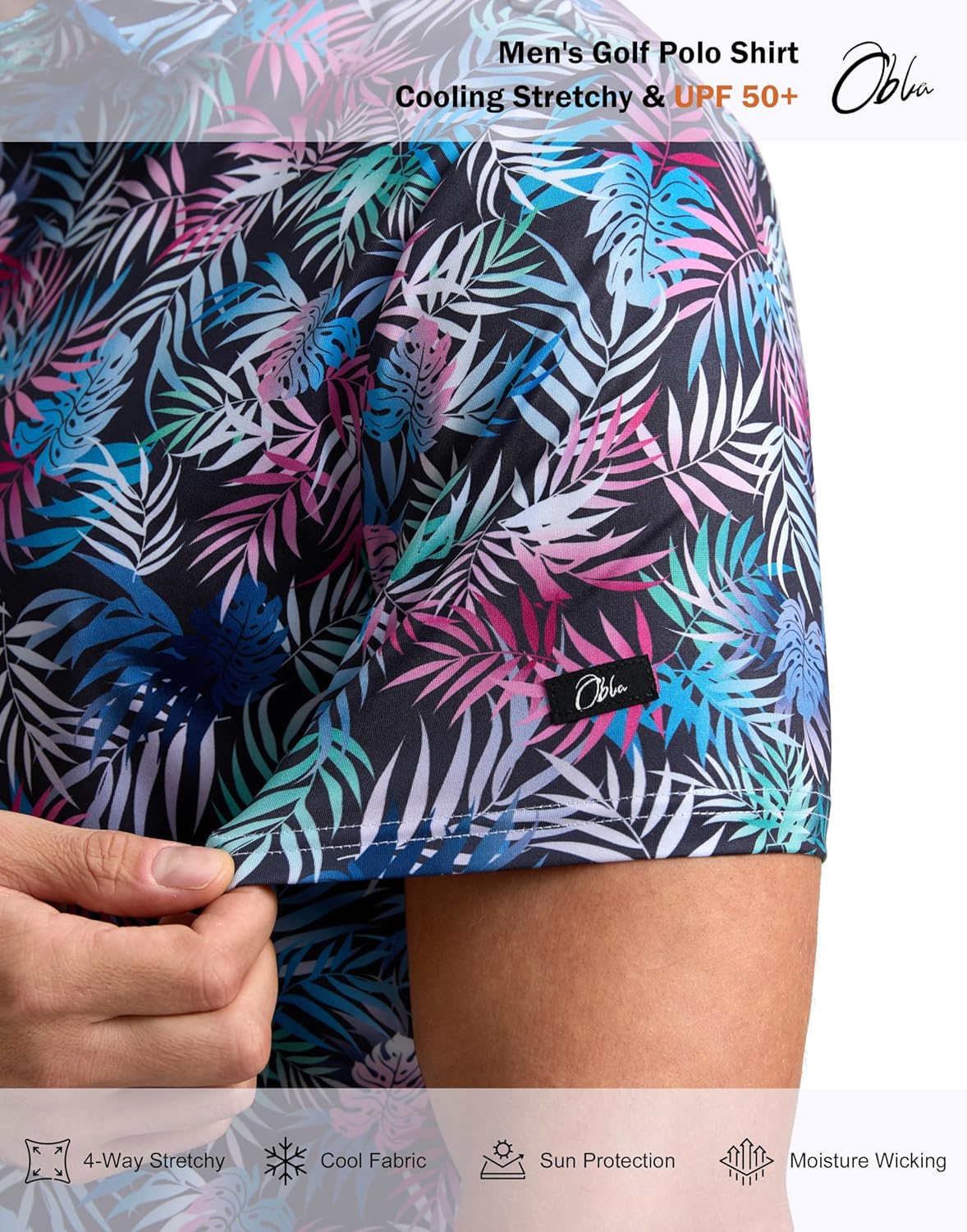 Obla Mens Golf Polo Shirts Short Sleeve Dry Fit Performance Moisture Wicking Casual Print Collared Golf Shirts for Men