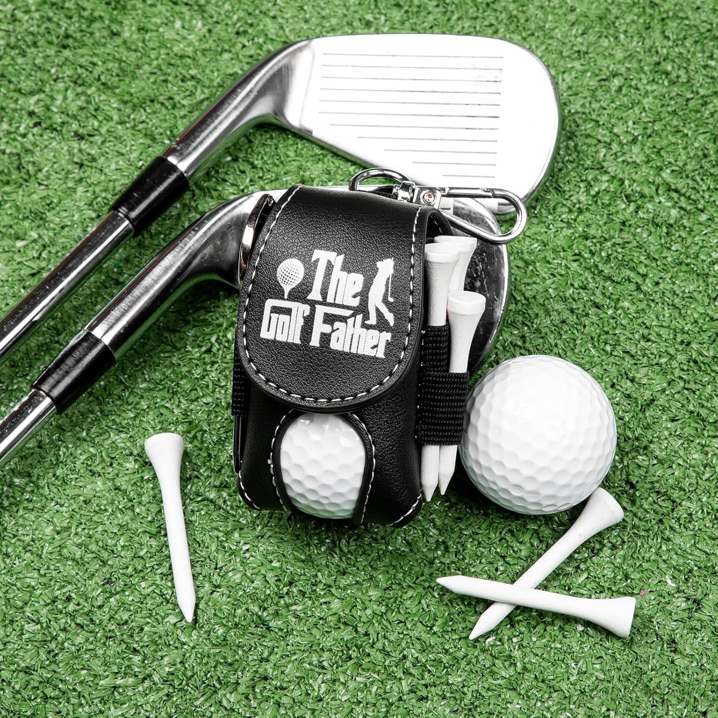 Golf Ball Bag Pouch with Golf Tee Holder Leather Golf Ball Pouch with Belt Clip Golf Ball Bag for Men and Women Storage Gift