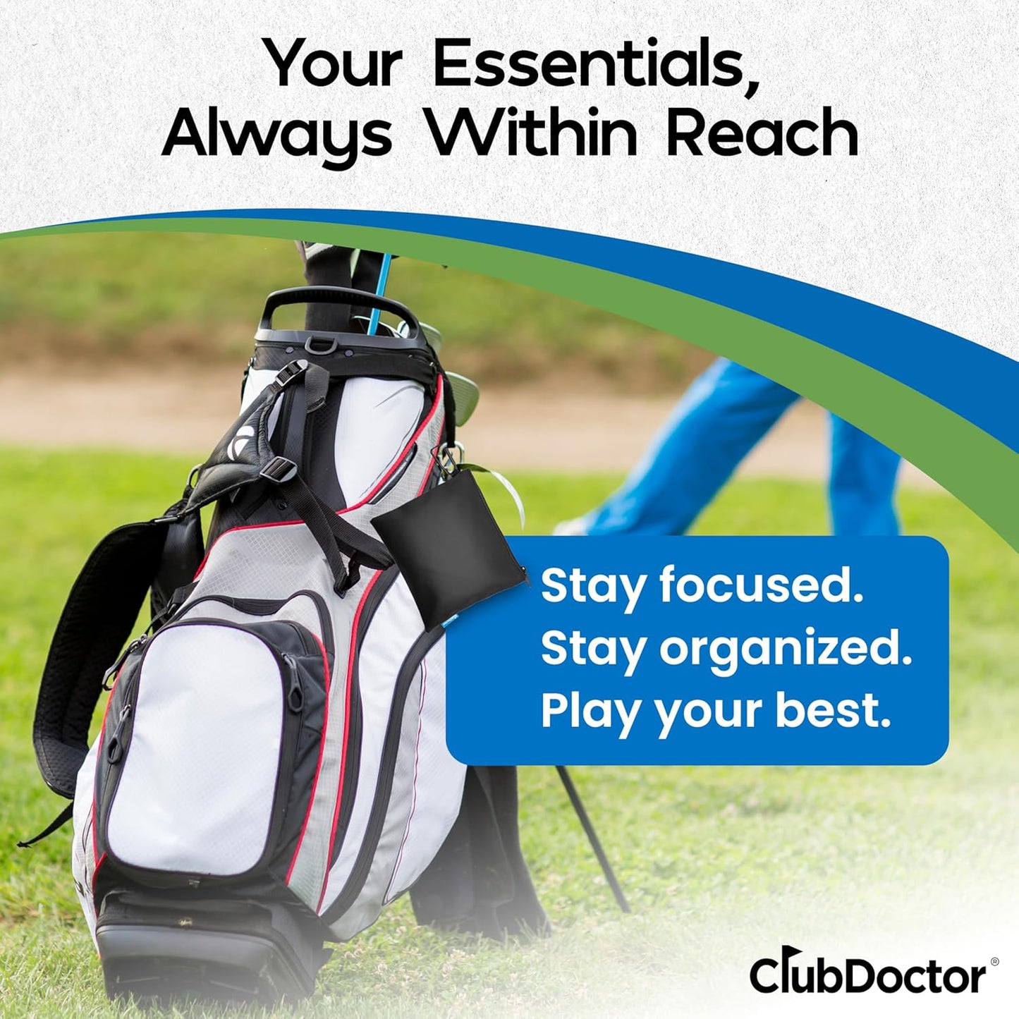 Club Doctor - Golf Valuables Pouch – Premium Zippered Golf Accessories Bag with Metal Carabiner, Compact & Durable Organizer for Tees, Balls, Divot Tools, and Valuables