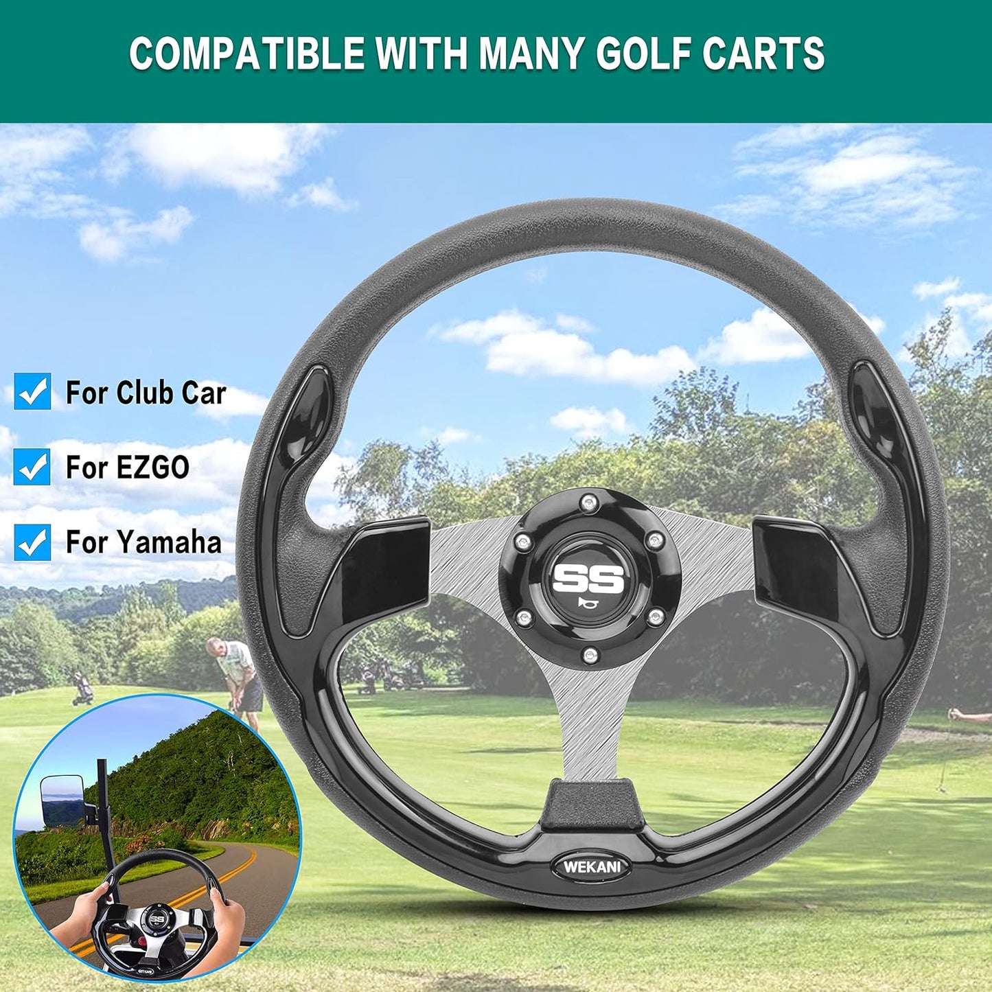 Golf Cart Steering wheel for EZGO YAMAHA and Club Car Precedent Most Golf carts Black