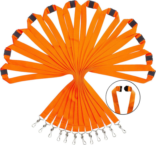 12 Pack Breakaway Lanyards Durable Neck Straps for Schools, Office, Cruise, Orange