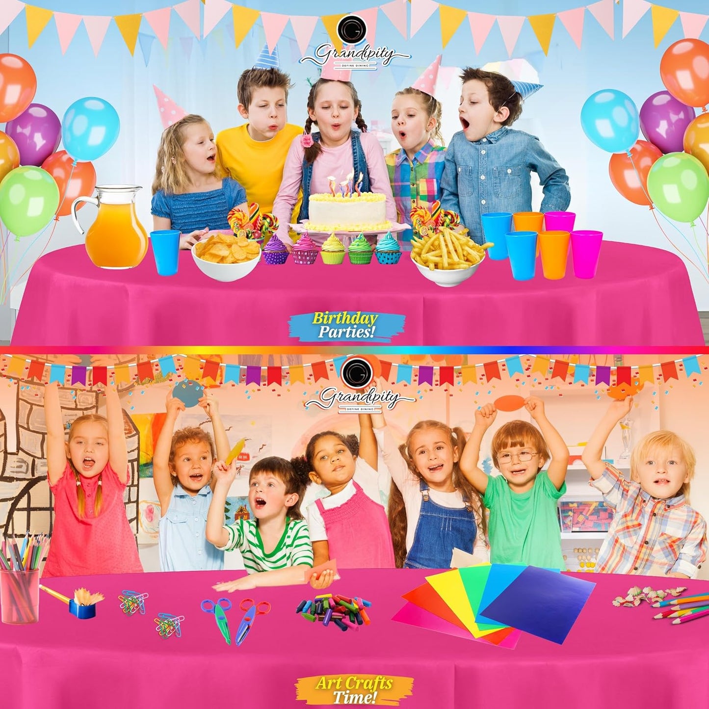 Grandipity 12 Pack Premium Disposable Plastic Tablecloth 84" Inch Decorative Round Table Cover - Hot Pink