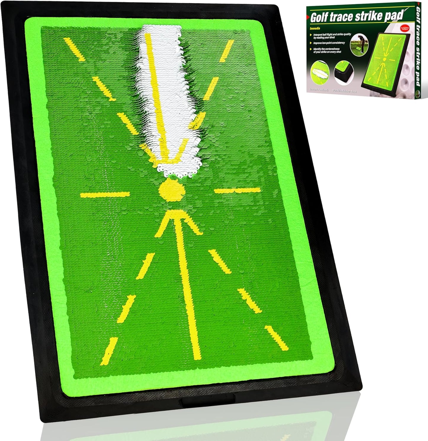 Golf Swing Training Mat, 17"x12", Green, Sequins (Plastic) and Rubber, Portable, Practice Mat