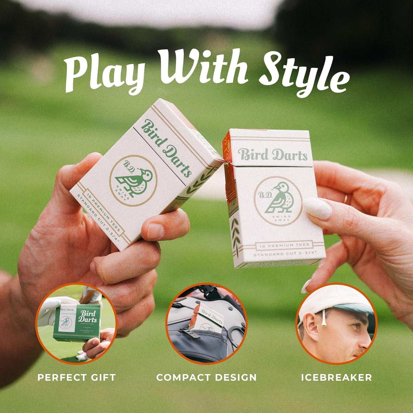 Premium Bamboo Wood Golf Tees, 18/72/180 Units (Packs of 18), 2 ¾ Golf Tees in Cigarette-Style Packaging, Durable, Biodegradable, Golf Tees Wood for Stylish Golfers