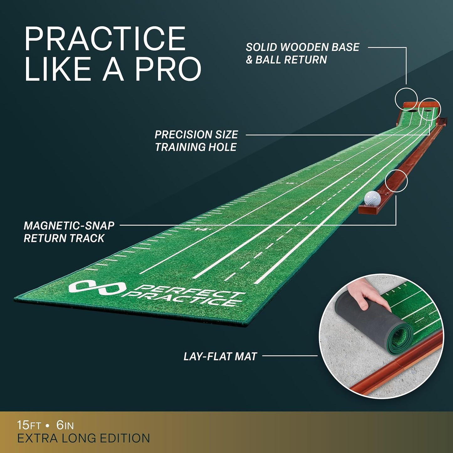 Perfect Practice Golf Putting Mat - Portable Putting Green, Indoor & Outdoor Practice, with Ball Return - Golf Training Aid for Home, Office, Backyard - Golfing Gifts for Men