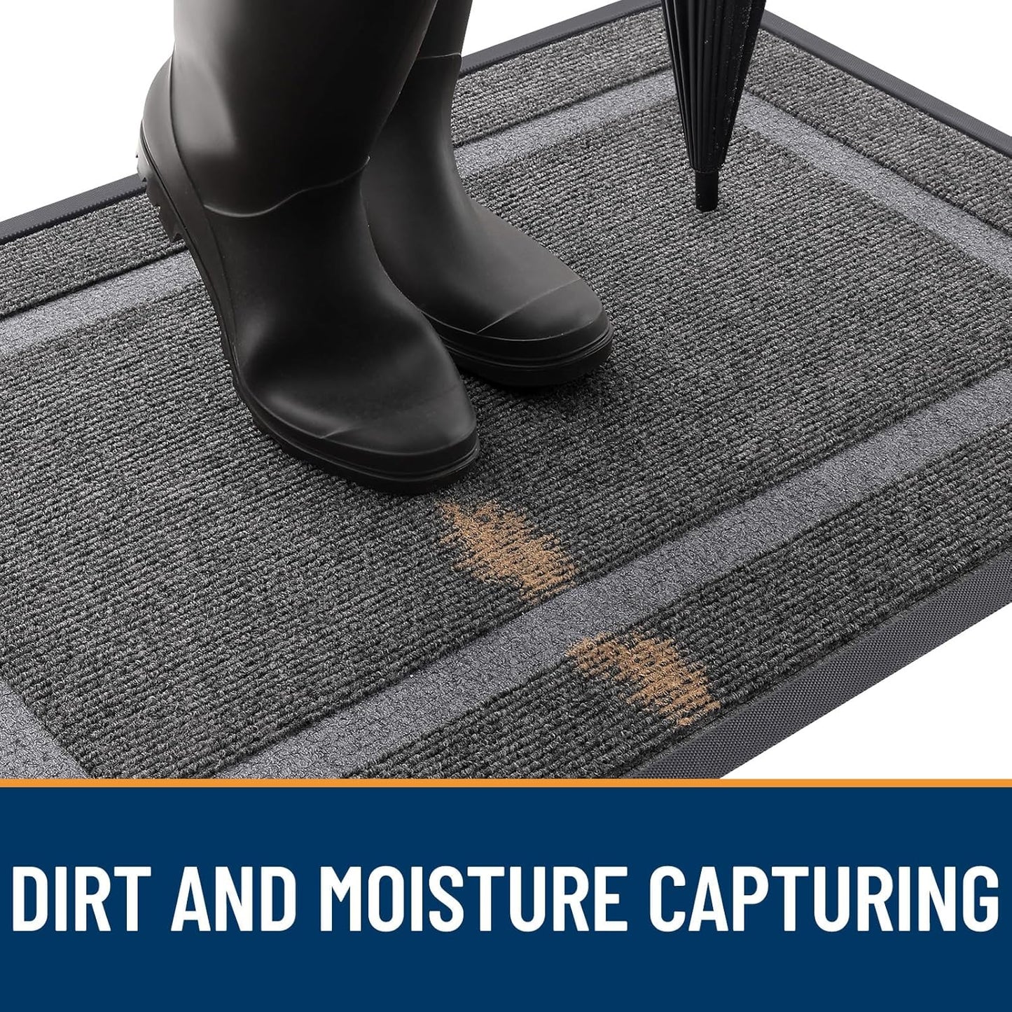 OLANLY Front Door Mat Indoor Outdoor Entrance, Waterproof All-Season, All-Weather Doormat, Sturdy Natural Rubber, Fade Resistant, Low Profile, Easy Clean Patio Porch Entryway Mat, 47x23, Dark Grey