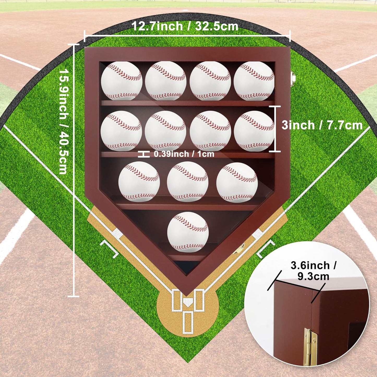 Baseball Display Case & Shadow Box - Lockable Acrylic Door Wall Mount Cabinet for 12 Baseballs - 13x16 Inch Collectible Display Frame for Enthusiasts