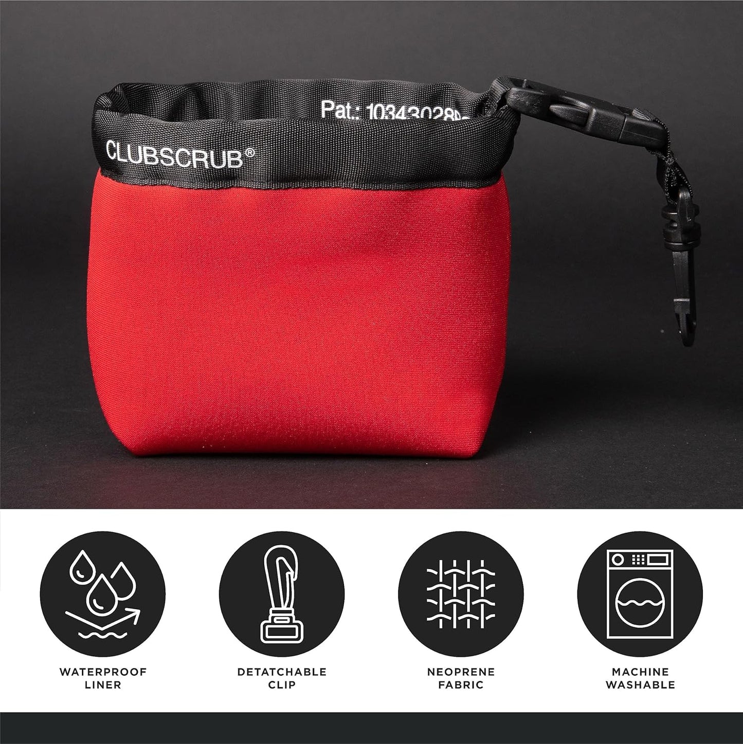Club Scrub Golf Club and Golf Ball Cleaning Bag, Waterproof Clean Face Technology Liner, Detachable Clip, Machine Washable, Cleans Club Grooves, Dry Exterior (Neoprene or Microfiber Option Available)