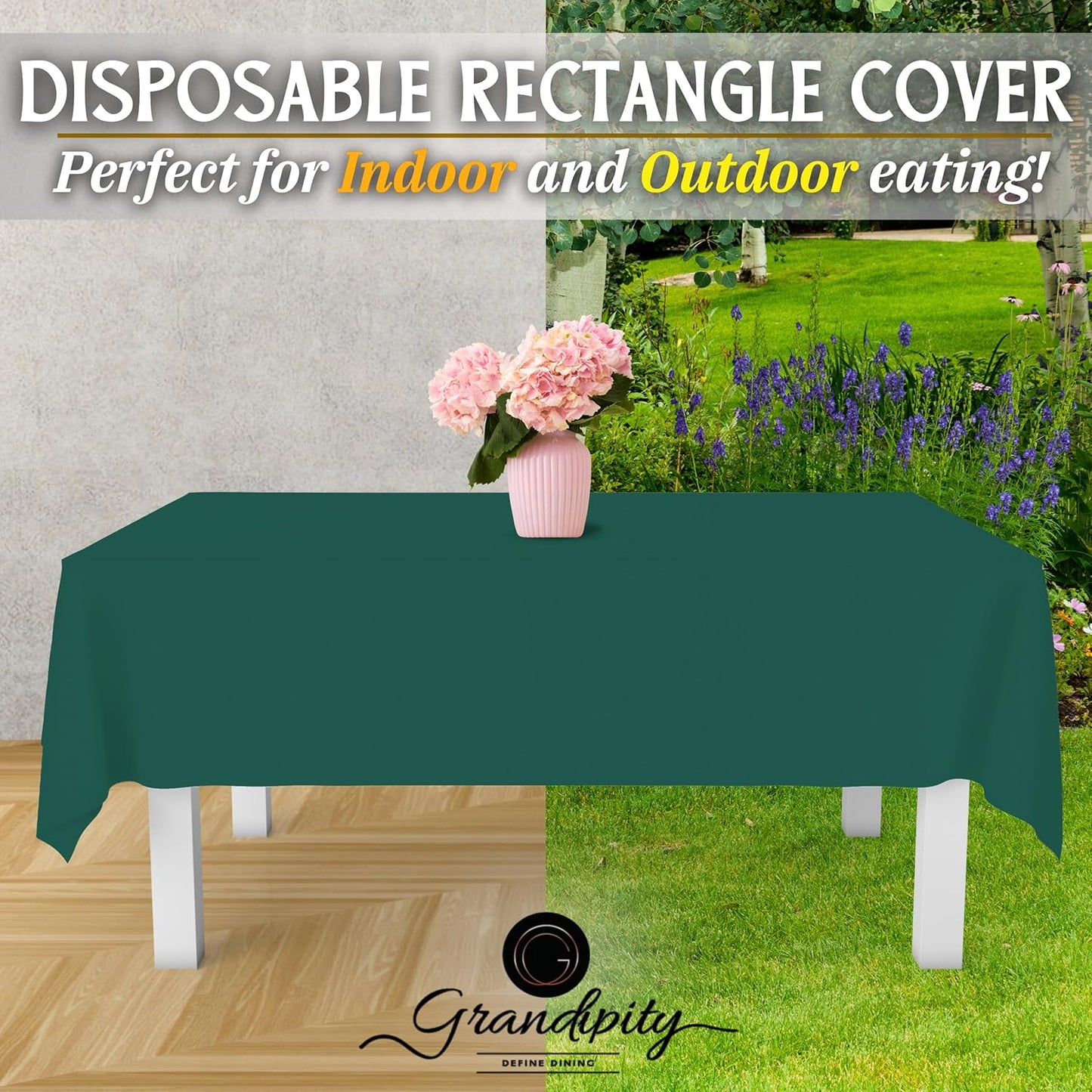Grandipity 12 Pack Premium Disposable Plastic Tablecloth 54 Inch. x 108 Inch. Decorative Rectangle Table Cover - Dark Green