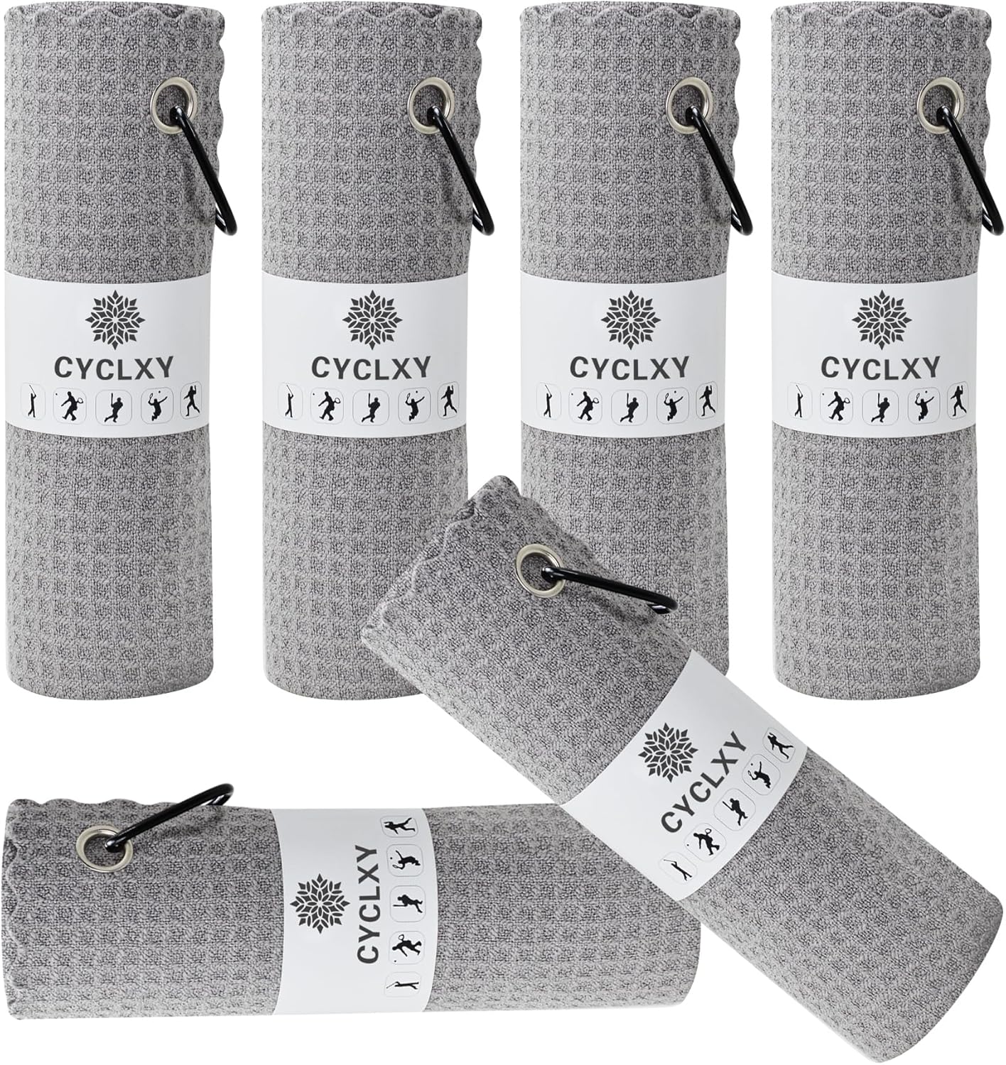 6 Pcs Golf Bag Towels,16" X 16",Microfiber Waffle Pattern for Golf Bags Towel for Men Women,Fishing Essentials Gifts with Carabiner Clip,Dish Cloth,Kitchen Clean Towels