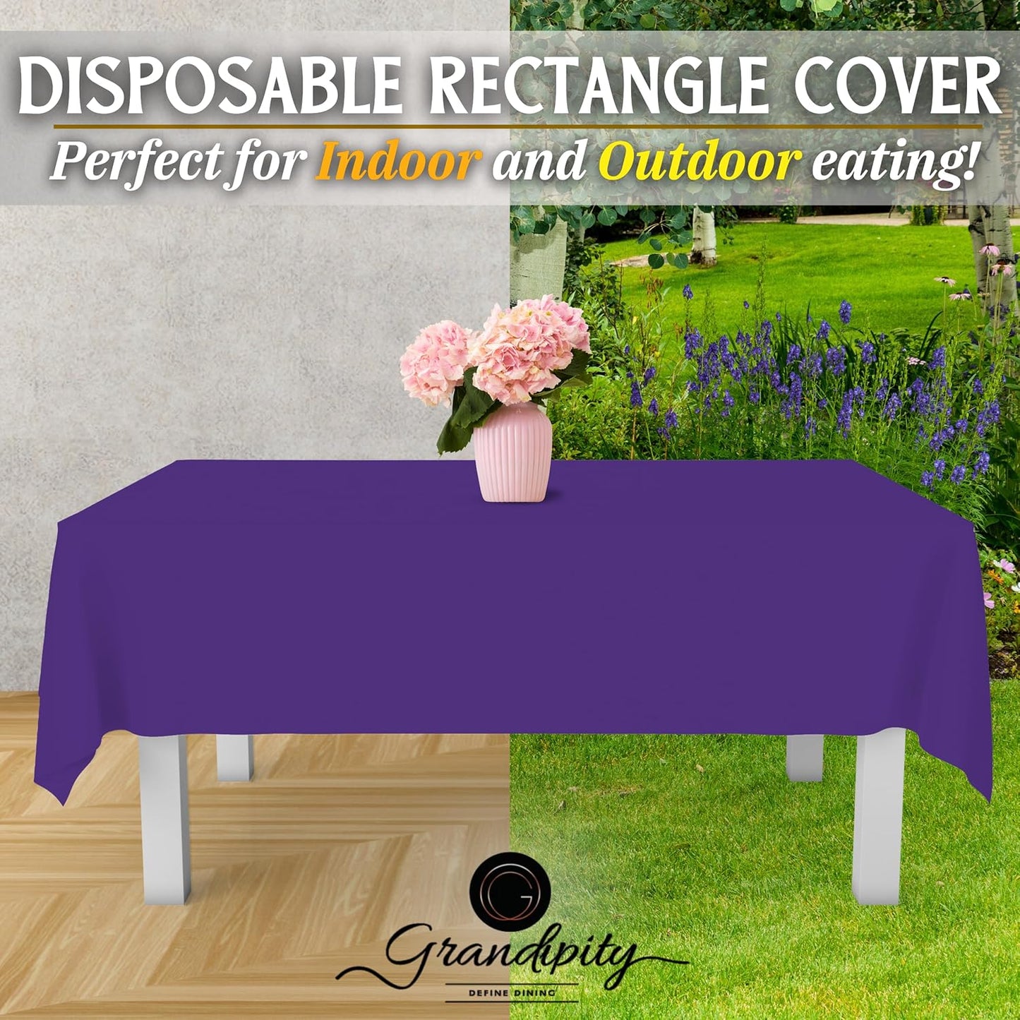 Grandipity 12 Pack Premium Disposable Plastic Tablecloth 54 Inch. x 108 Inch. Decorative Rectangle Table Cover - Purple
