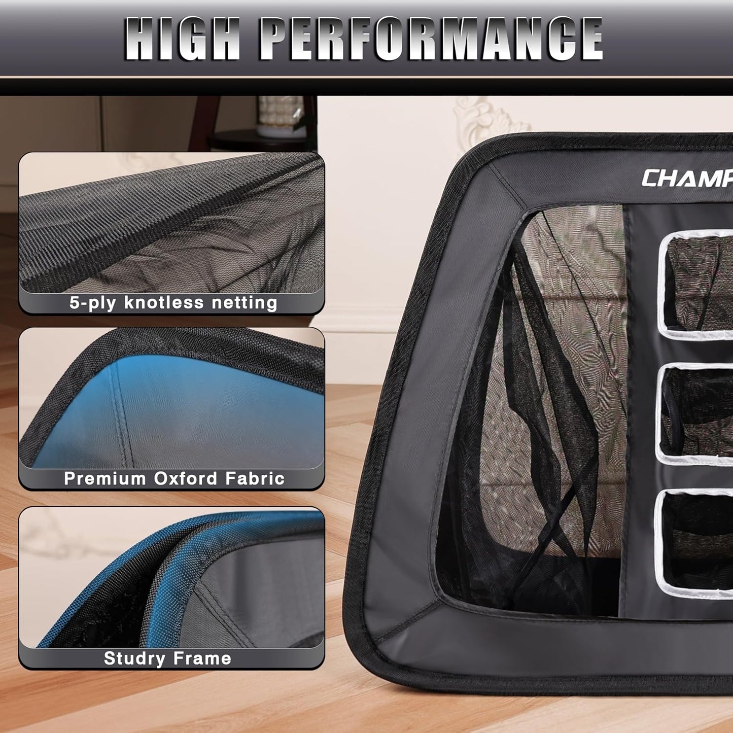 CHAMPKEY Double -Sided Golf Chipping Net with Mat and 12 Foam Balls - Professional Golf Practice Net Ideal for Indoor and Outdoor Training