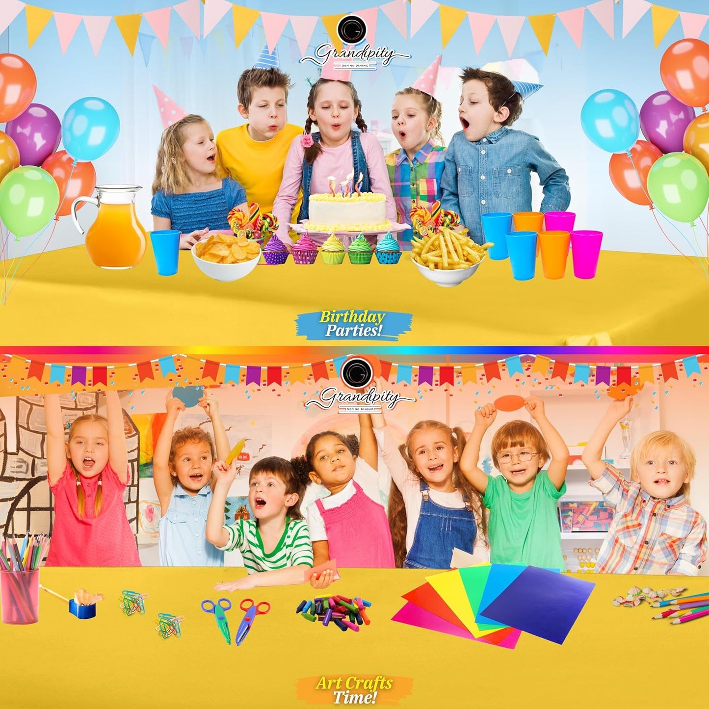 Grandipity 12 Pack Premium Disposable Plastic Tablecloth 54 Inch. x 108 Inch. Decorative Rectangle Table Cover - Yellow