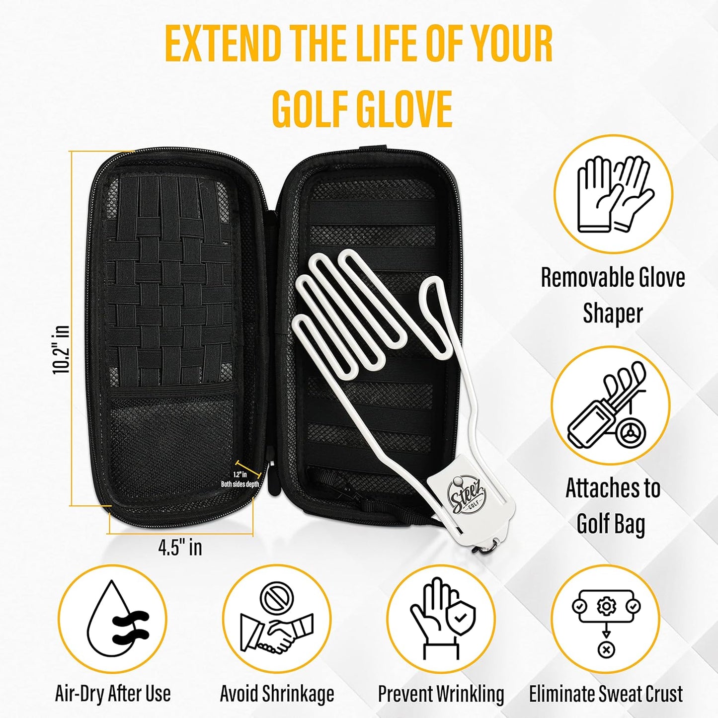 Accessory Case - Golf Bag Organizer. Airtight, Water-Resistant, Protective Hard Case for Phone, Tees, Ball Markers, Repair Tools, and Golf Essentials. Removable Golf Glove Hanger/Dryer