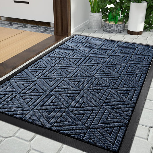 Yimobra Outdoor Mats for Front Door 29.5x17, Stops Mud & Dirt at Entrance, Fits Garage & Patio, All-Weather Waterproof Non Slip Outdoor Indoor Welcome Mat, Blue