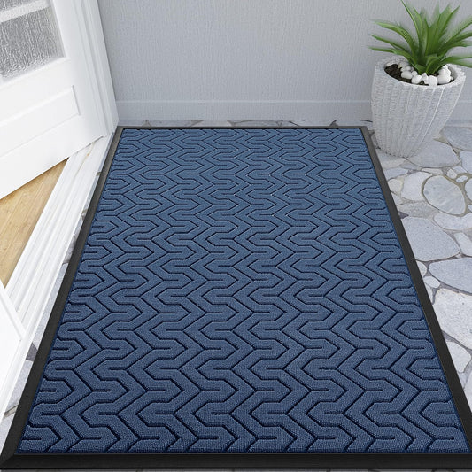 Yimobra Large Door Mat Outside Entrance 47x32, Waterproof Heavy Duty Outdoor Mats for Front Door, Non Slip Rubber Entry Mat for Garage Patio Indoor, Easy Clean, Blue