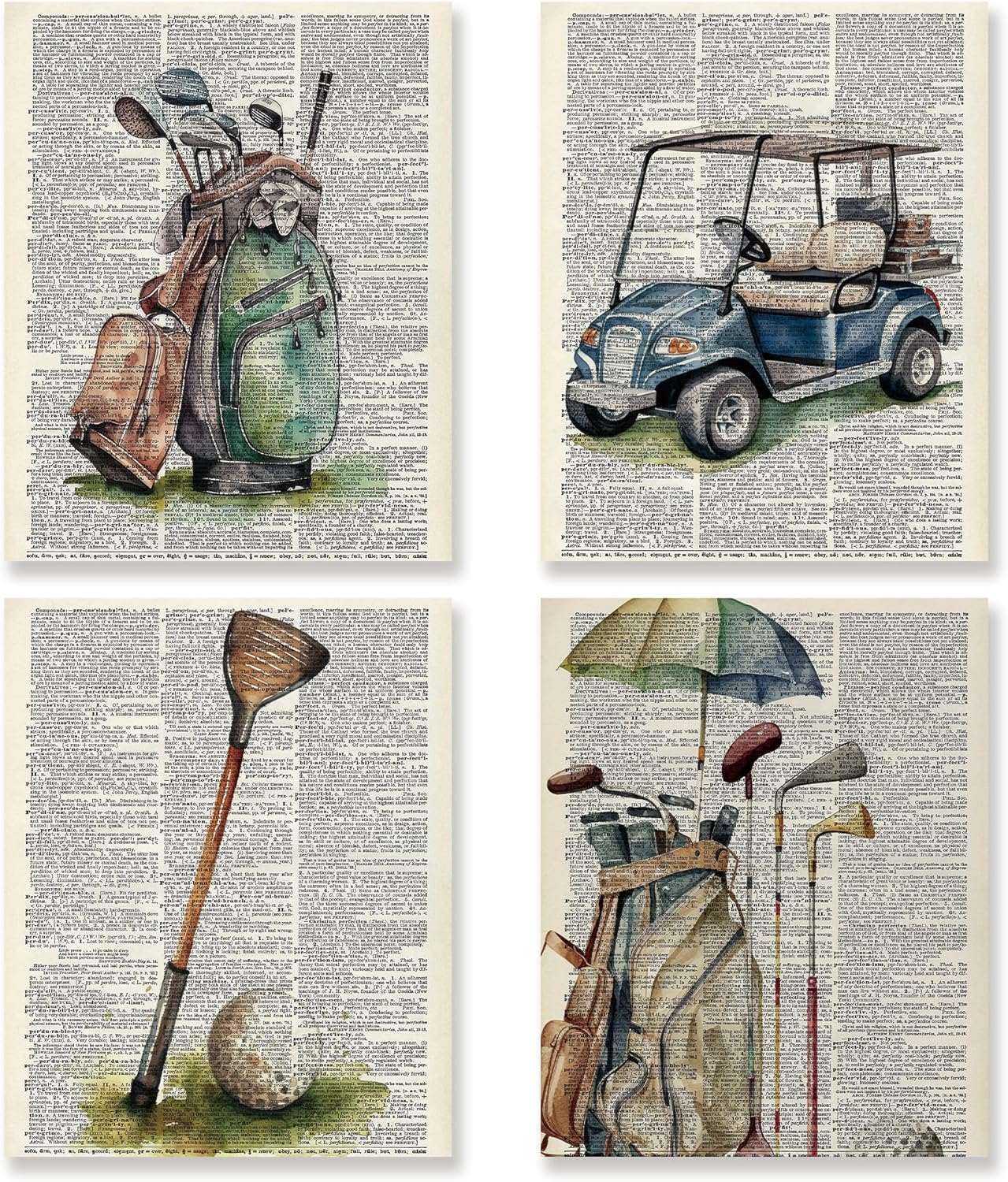 KSDUT Vintage Golf Wall Decor Art Set of 4 - Retro Artwork Poster Prints Golf Club Wall Decor Golf Gifts Wall Art for Office Games Sports Room Dorm Decorations - 12"x16" Unframed