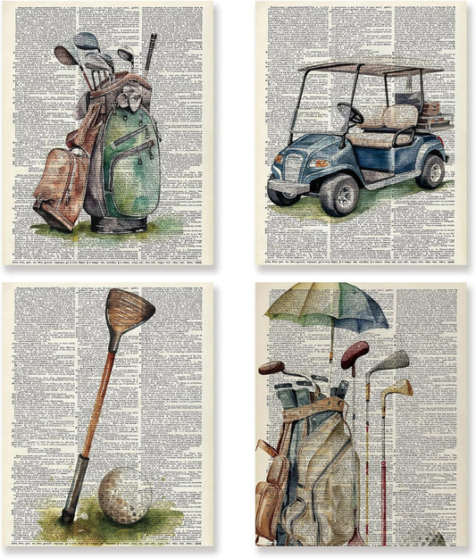 KSDUT Vintage Golf Wall Decor Art Set of 4 - Retro Artwork Poster Prints Golf Club Wall Decor Golf Gifts Wall Art for Office Games Sports Room Dorm Decorations - 12"x16" Unframed
