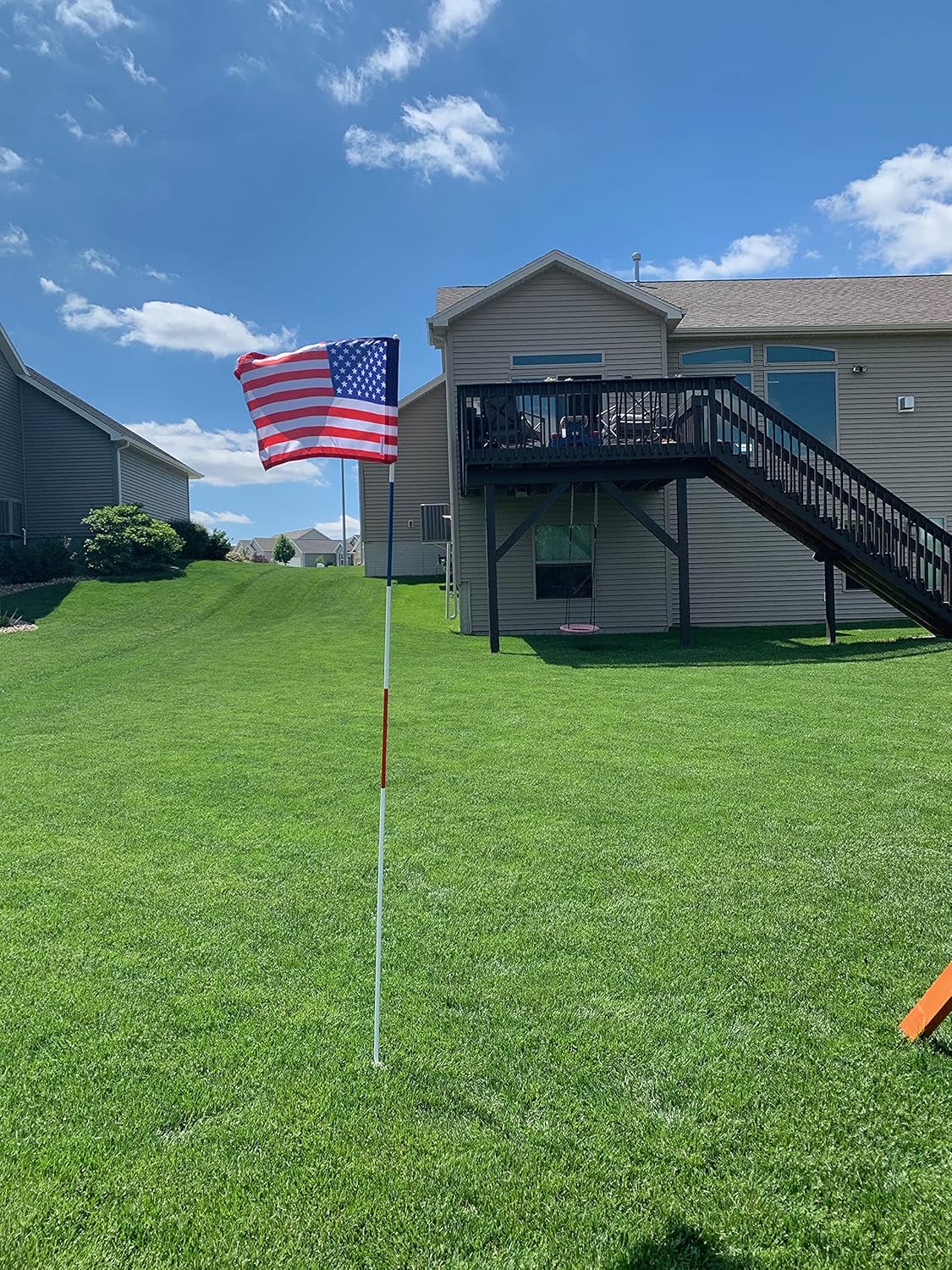 Standard Golf Regulation flagstick, cup & pin flag to use in your backyard or other open space for practice. Use the same products as used by golf courses all over the world and on tour.