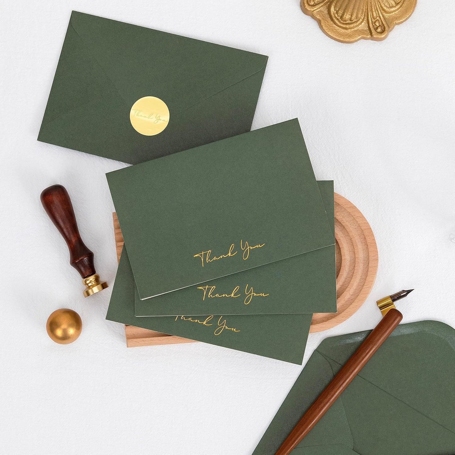 Crisky Green Thank You Cards with Envelopes & Stickers， 50 Pack Bridal Shower Graduation Thank You Cards Small Business, Wedding Baby Shower Birthday Funeral Notes Bulk