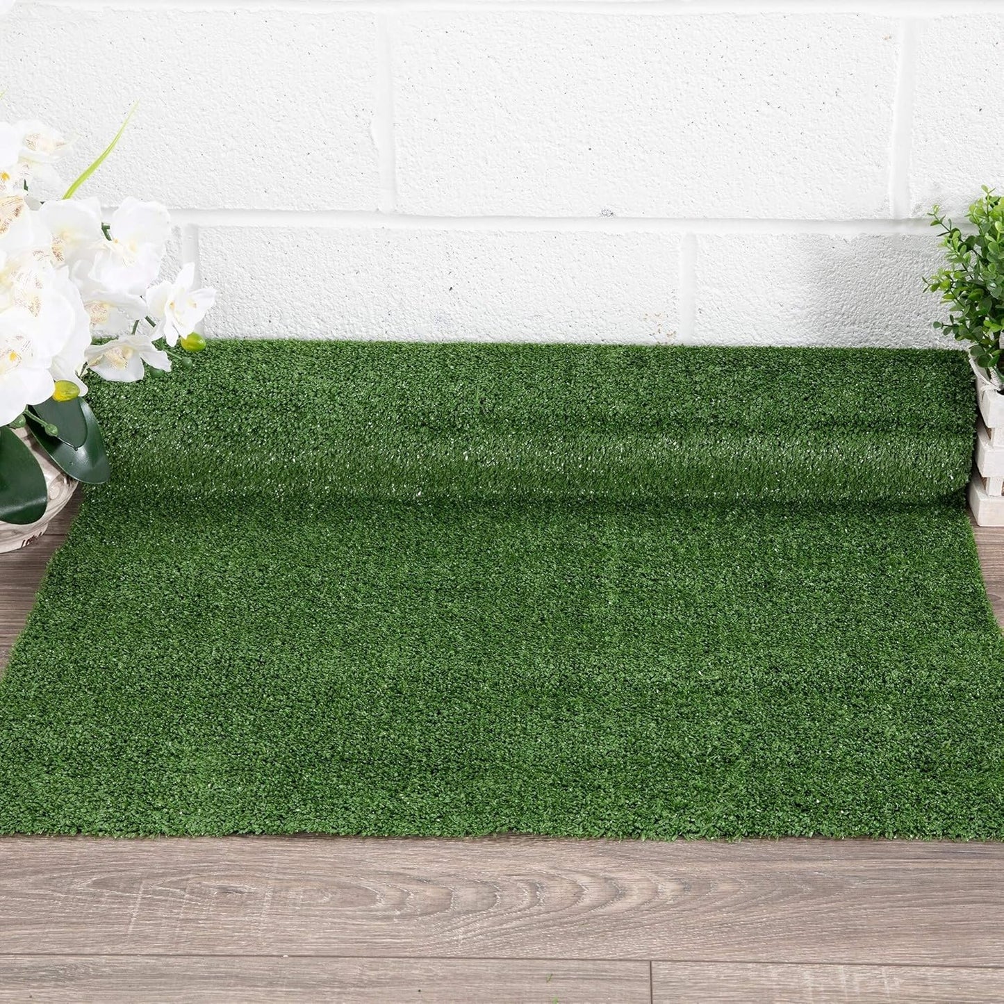 Ottomanson Artificial Grass Turf 6'6" x 9'2" Indoor Outdoor Faux Grass Rug with Drainage Holes, Customizable with Extra Long Size Options, Perfect for Patio Lawn Balcony Weddings Photoshoot Backdrop