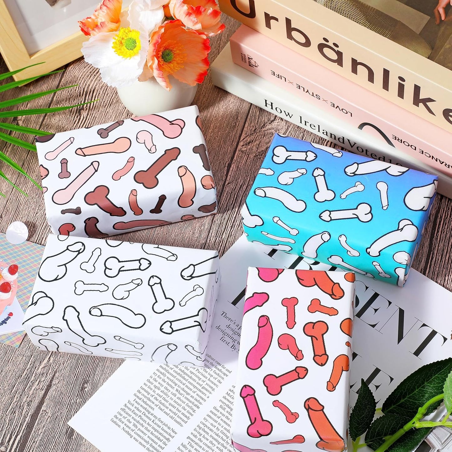 Dtiafu Funny Wrapping Paper for Women Men - 8 Sheets Rude Gift Wrapping Paper for Birthday Bridal Shower Anniversary - 20 x 28inch Per Sheet