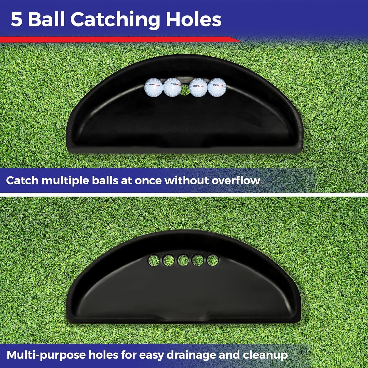 PutterBall Ball Catch Trays – 2 Pack Universal Rubber Trays for Golf Game – Fits Most Putting Game Sets