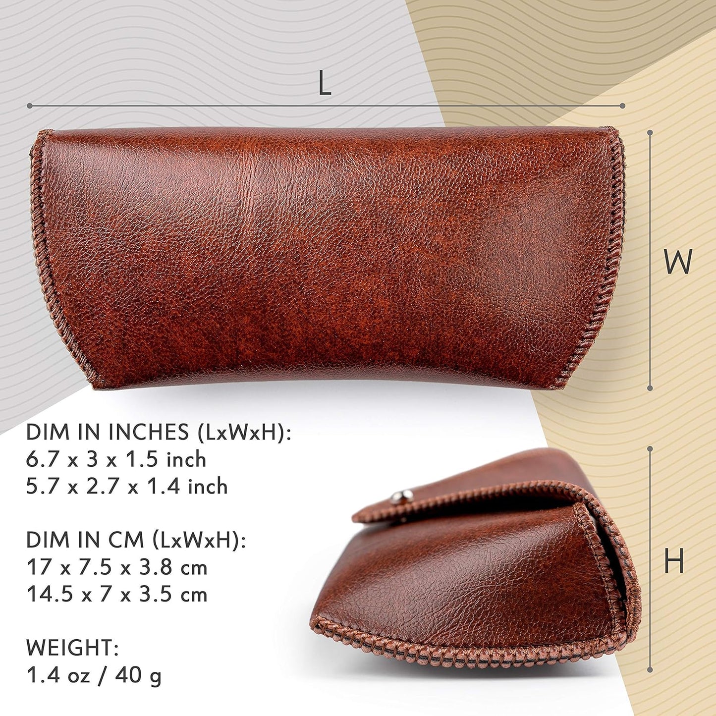 Leather Sunglass Case, Brown, Medium, Glasses Case, Big Sunglasses Cases For Men Women, Anti-scratch, Anti-press, Classic, Unisex