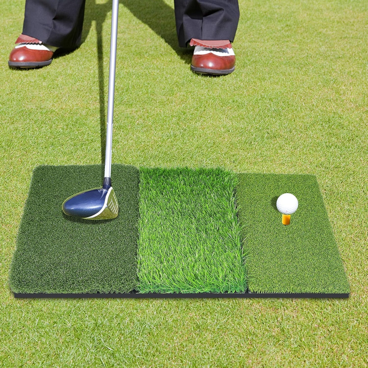 NEWCARE Golf Hitting Mat, 3-in-1 Foldable Golf Mat Indoor Outdoor, Tri-Turf Golf Practice Mat Traint Aid Batting for Chipping Swing Detection Portable Personal Driving Range for Backyard