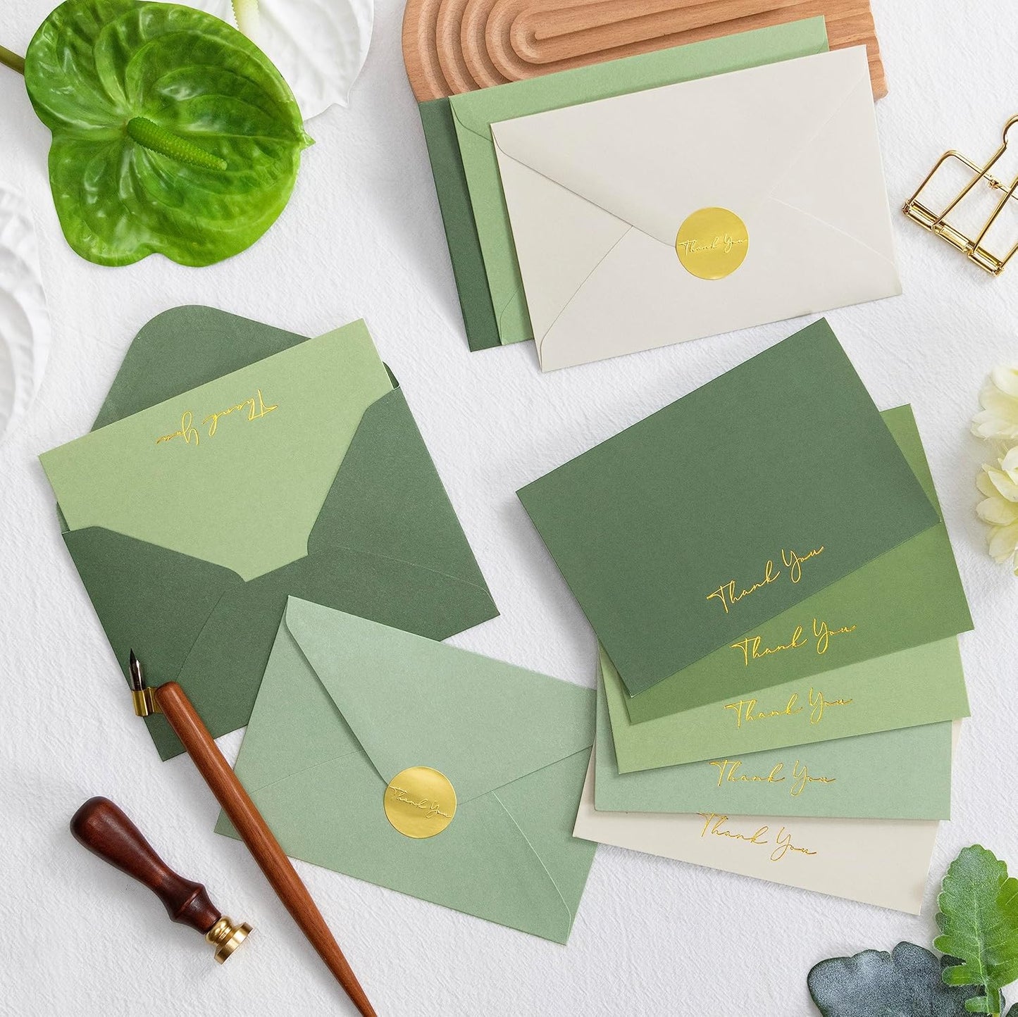 Crisky Sage Green Thank You Cards with Envelopes & Stickers， 50 Pack Bridal Shower Graduation Thank You Cards Small Business, Wedding Baby Shower Birthday Funeral Notes Bulk