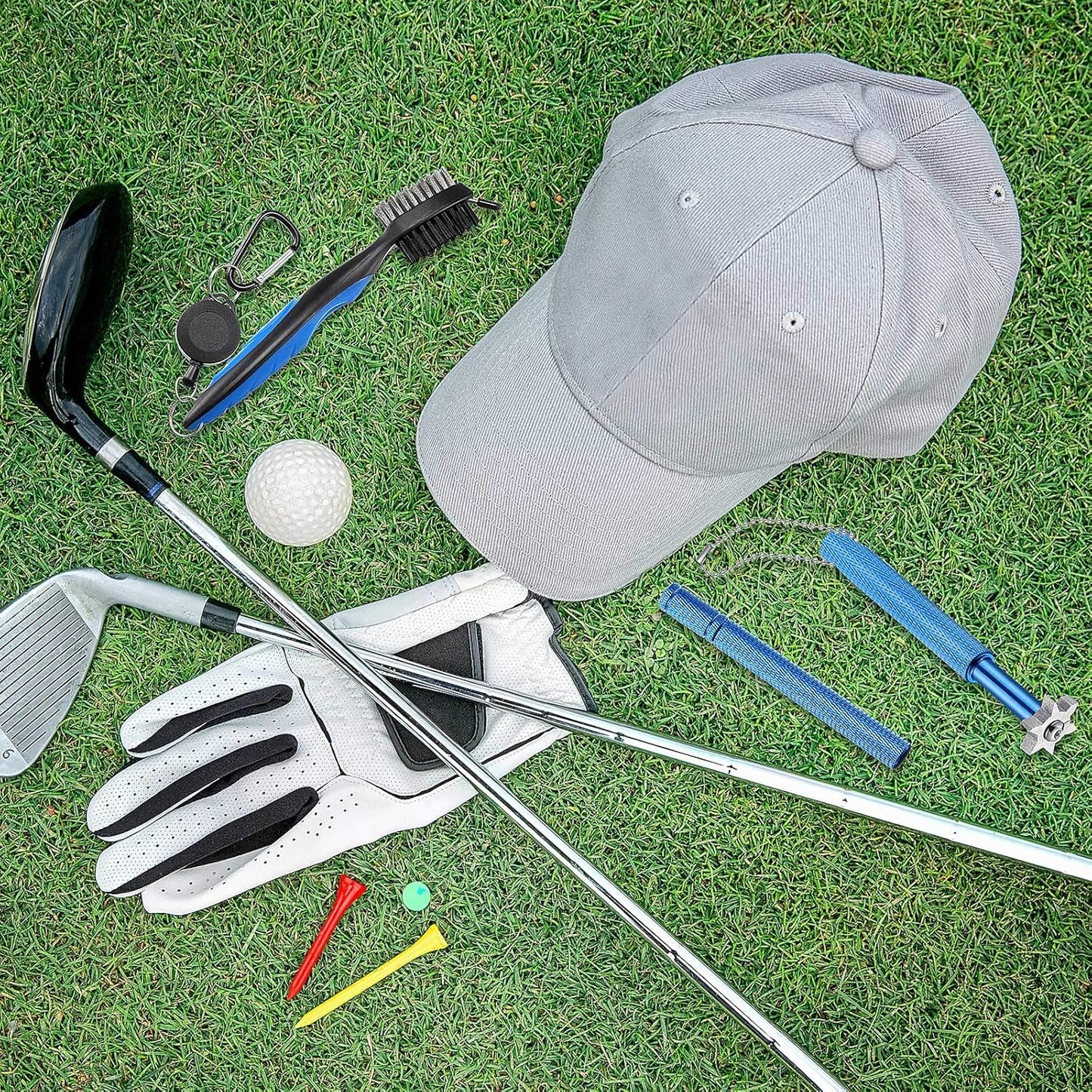 3 Pieces Golf Club Groove Sharpener Retractable Golf Brush and 6-Head Groove Sharpener Re-Grooving Tool and Cleaner for All Golf Irons Pitching, Sand, Lob, Approach Wedges, Utility Clubs (Blue)