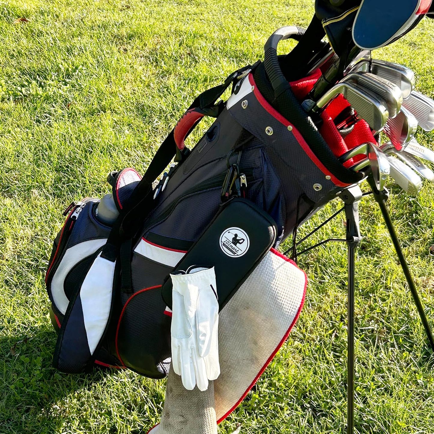 Golf Glove Holder Case - Keep Gloves Protected - Pocket & Slots Store Golf Accessories and Personal Items - 4 Tees, a Ball Marker, a Divot Tool Included - Gift for Men Women Golfers