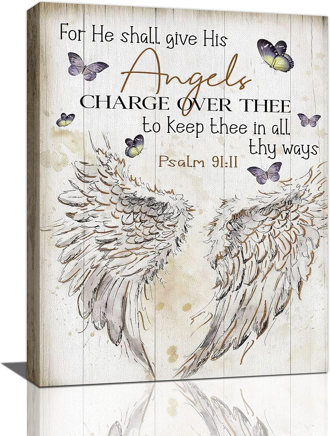 Scripture Psalm 91 Wall Art Christian Angel Wings Pictures Wall Decor Bible Verse Canvas Painting Print Artwork Abstract Modern Home Decorations Framed Ready to Hang for Office Living Room 16"x20"