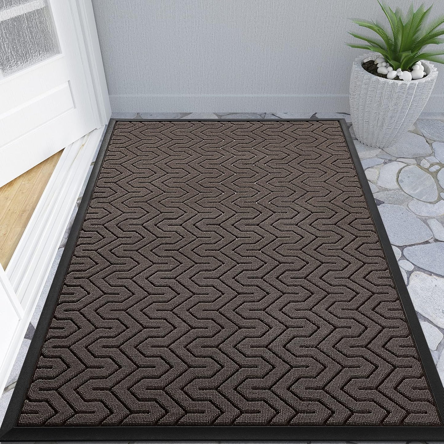 Yimobra Large Door Mat Outside Entrance 47x32, Waterproof Heavy Duty Outdoor Mats for Front Door, Non Slip Rubber Entry Mat for Garage Patio Indoor, Easy Clean, Brown