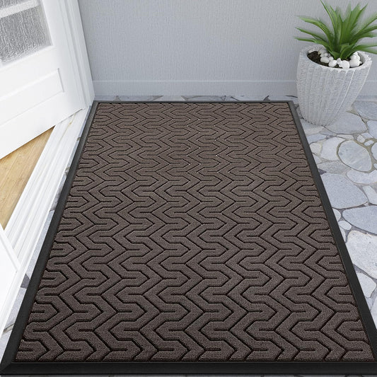 Yimobra Large Door Mat Outside Entrance 47x32, Waterproof Heavy Duty Outdoor Mats for Front Door, Non Slip Rubber Entry Mat for Garage Patio Indoor, Easy Clean, Brown
