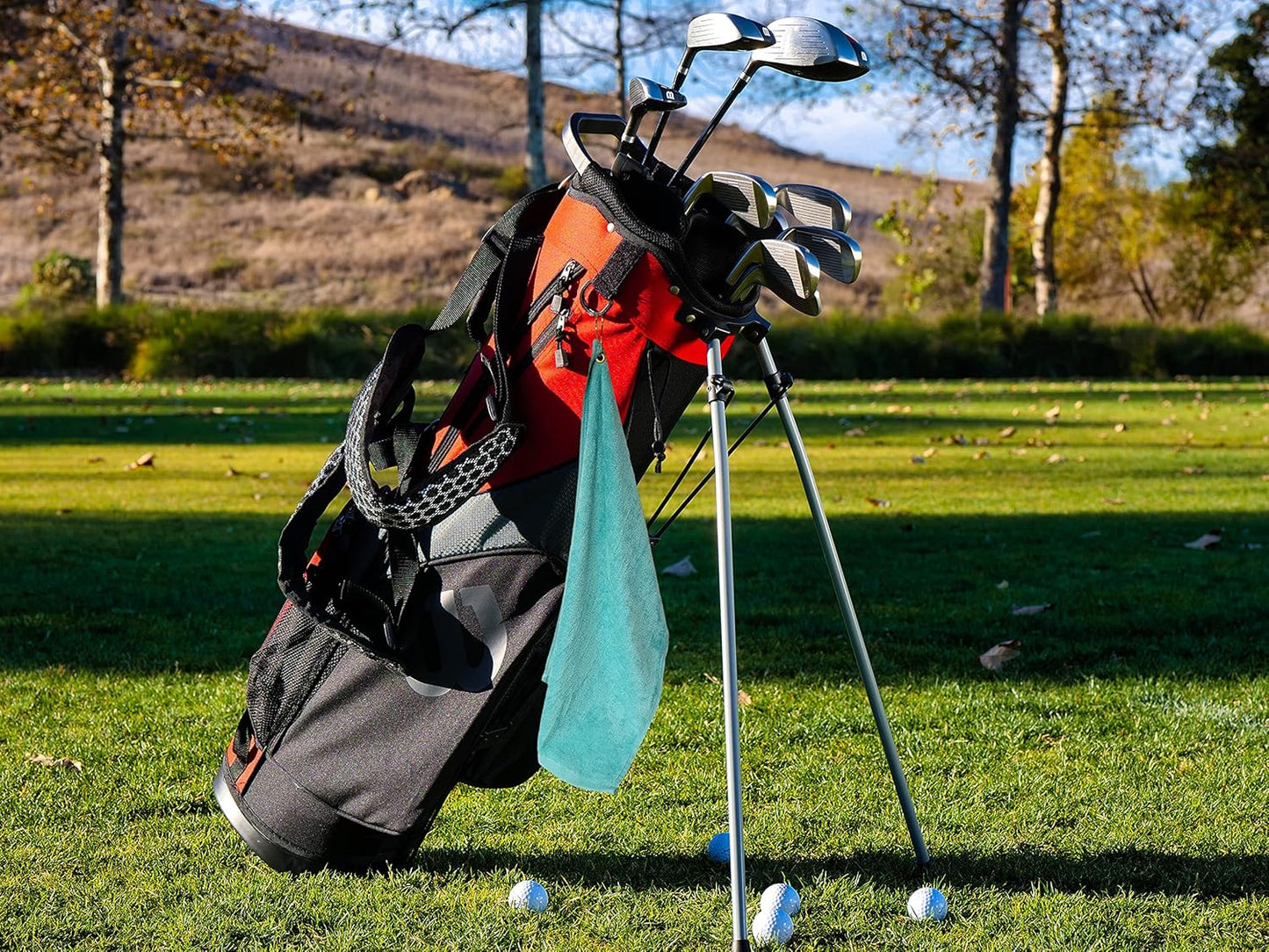 Cotton Golf Bag Towel with Clip (Aqua)