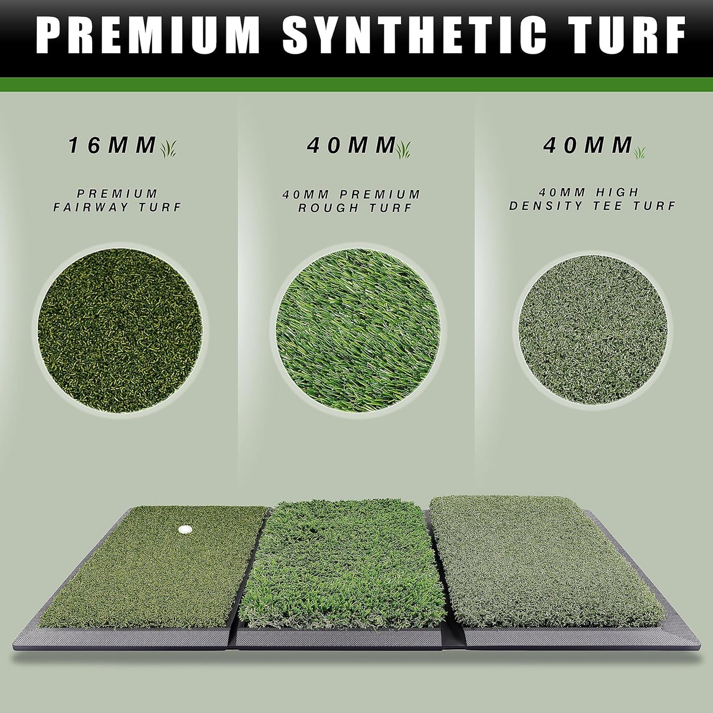 CHAMPKEY Professional Tri-Turf Golf Hitting Mat | Heavy Duty Rubber Backing Practice Mat Ideal for Indoor and Outdoor Training