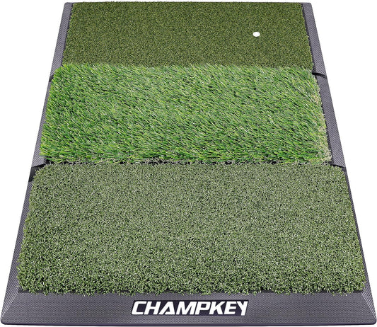 CHAMPKEY Professional Tri-Turf Golf Hitting Mat | Heavy Duty Rubber Backing Practice Mat Ideal for Indoor and Outdoor Training