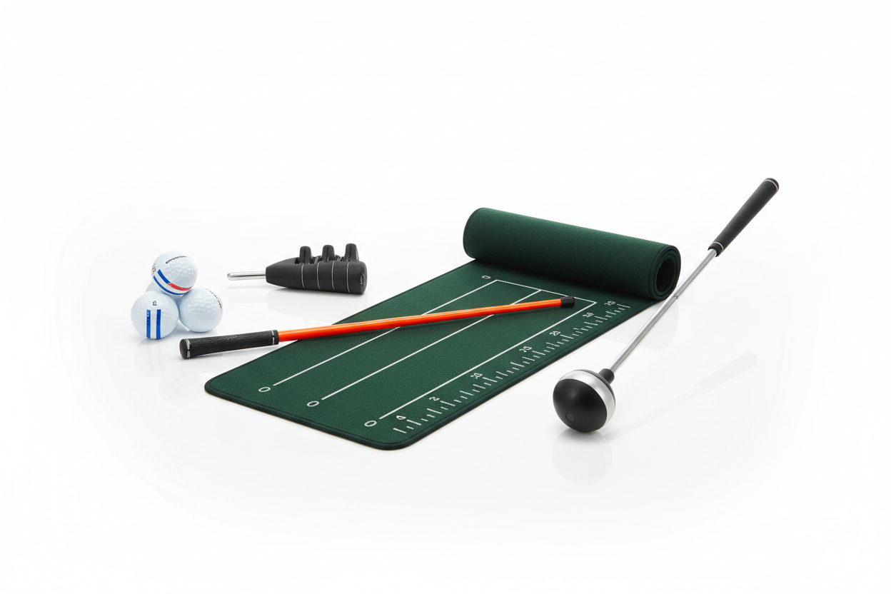 Training Aids: Improve your swing, putting, and overall performance with our quality training gear. (make it real photo)